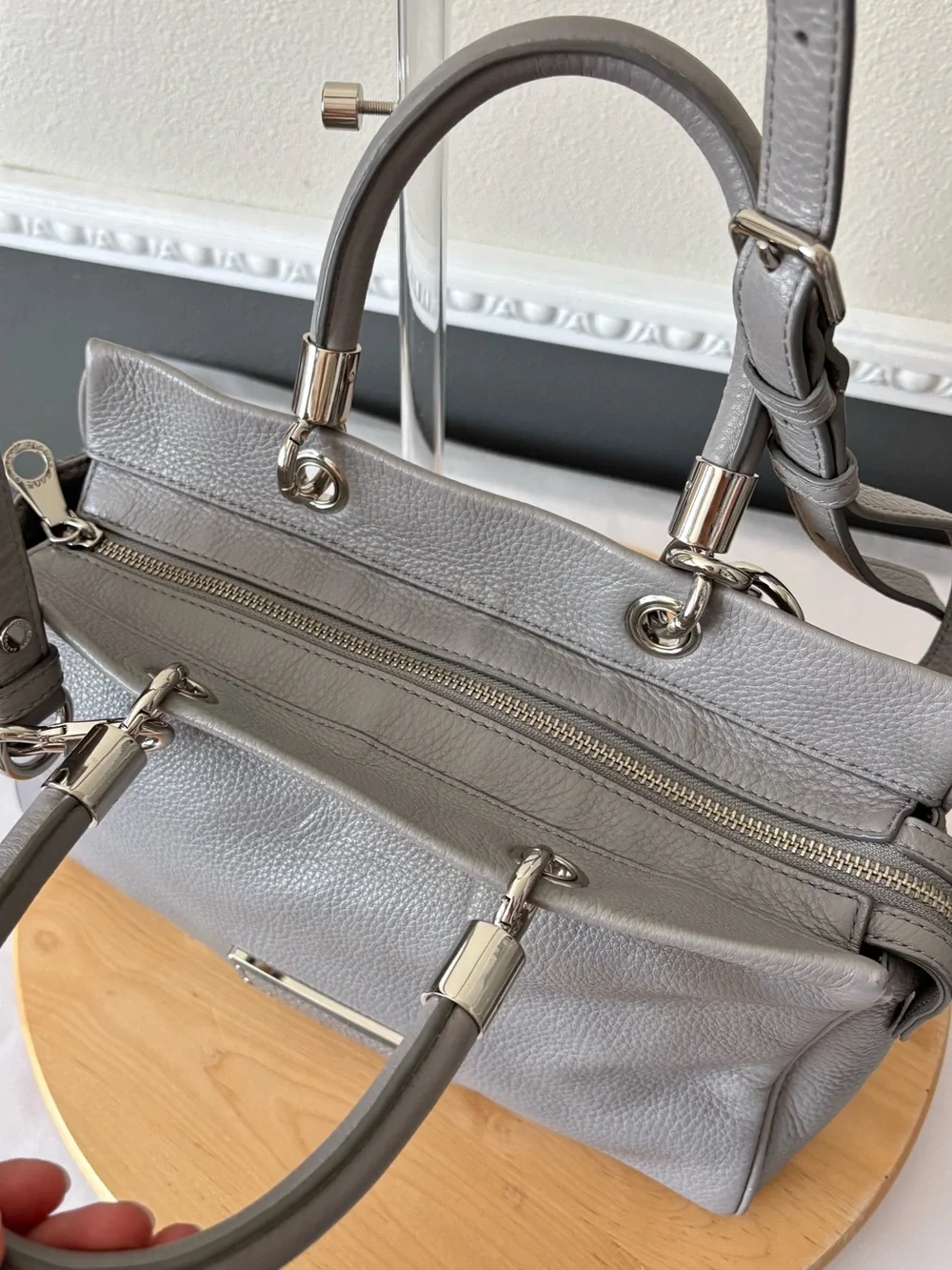 Marc Jacobs Too Hot to Handle Light Gray Pebbled Leather Satchel Crossbody